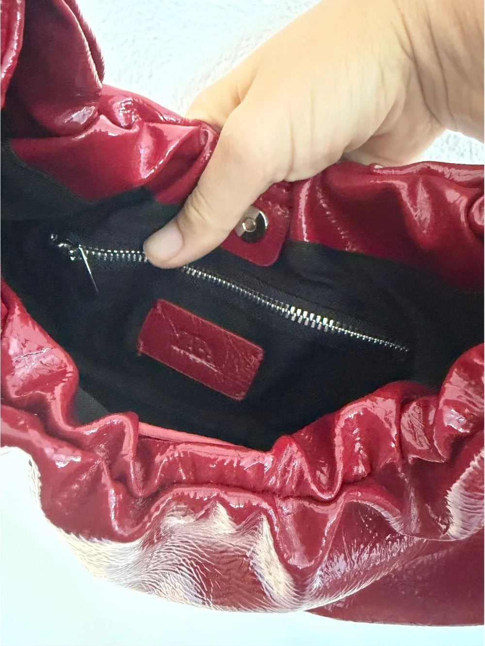 Zara Ruched Scrunched Red Patent Faux Leather Shoulder Bag
